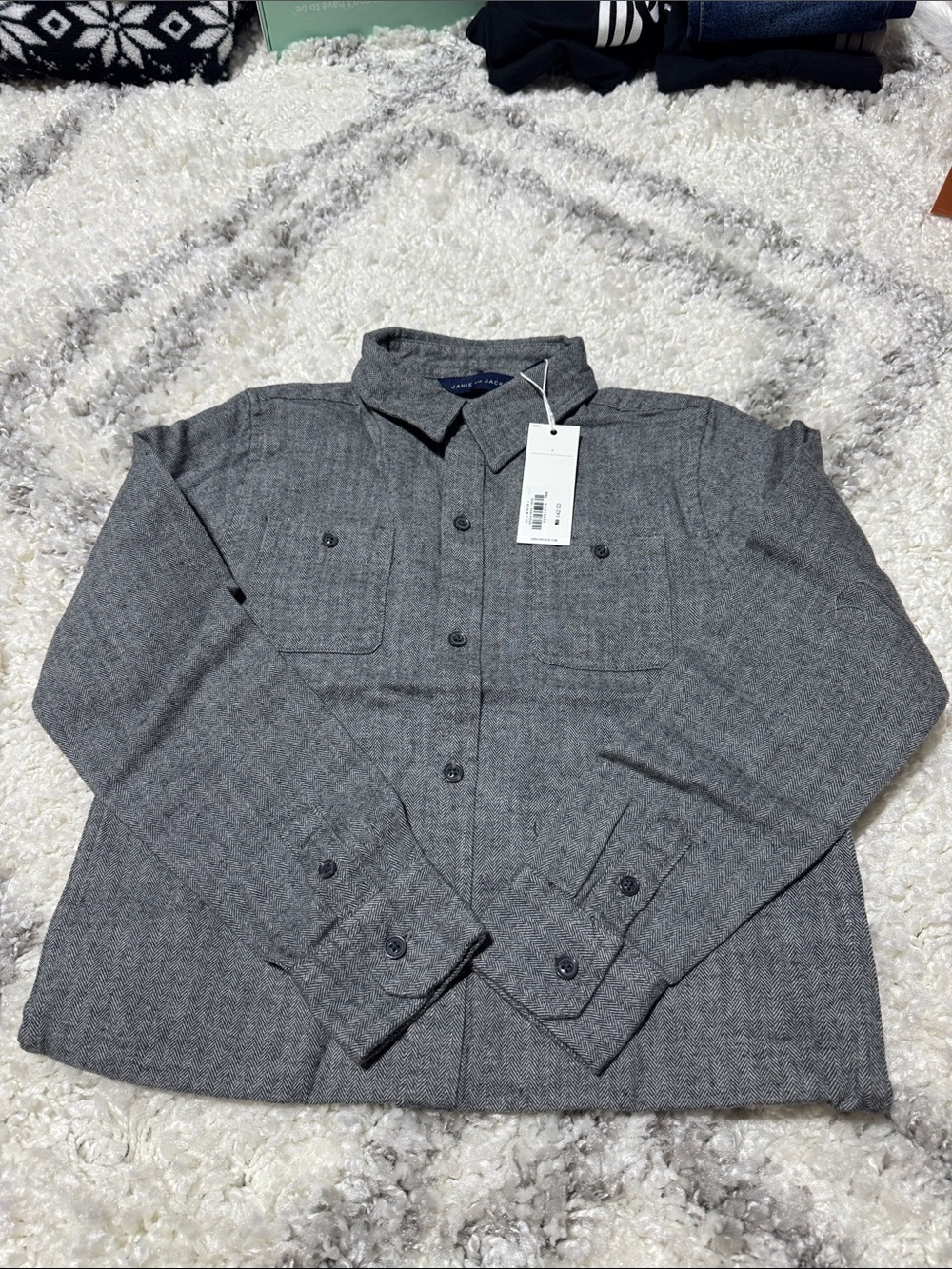 Janie and Jack kids button down grey nwt size 7 msrp $42
